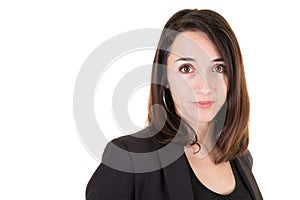 Confident beautiful businesswoman being ready to work in white wall background