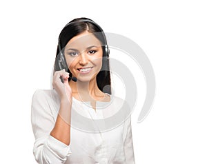 A confident and beautiful customer support operator