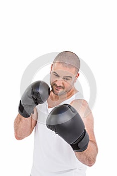 Confident boxer performing boxing stance