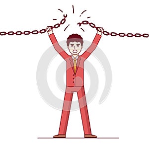 Confident business man breaking the chain