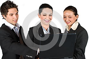 Confident business people with laptop