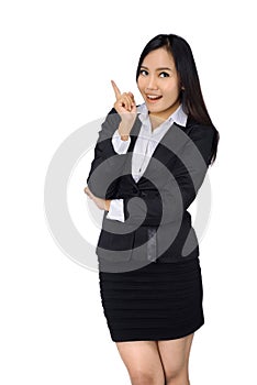 Confident business woman in black suit.