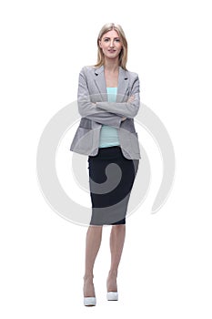 Confident business woman. isolated on grey background