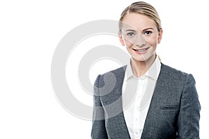 Confident business woman over white