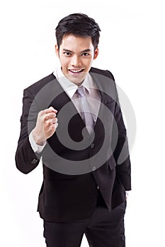 Confident businessman ; asian young adult model studio isolated
