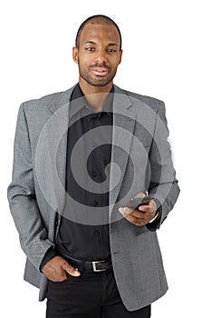 Confident businessman with cellphone