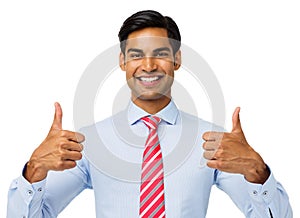 Confident Businessman Gesturing Thumbs Up