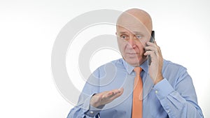 Confident Businessman Image Talking Business to Mobile