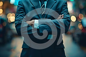 Confident businessman standing with crossed arms, smartly dressed and smiling at the camera photo