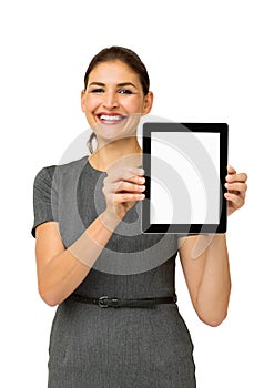 Confident Businesswoman Showing Digital Tablet