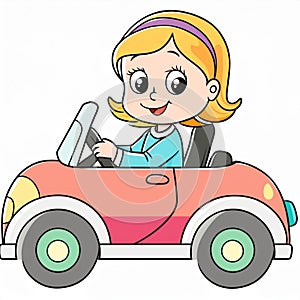 Confident Cartoon Girl Driving a Car photo