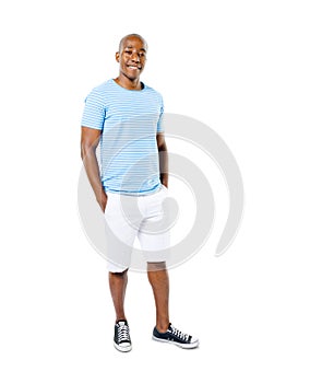 Confident Casual African Man on White Background