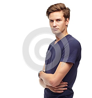 Confident and casual. A cropped portrait of a handsome young man isolated on white.