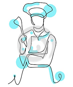 Confident chef standing line drawing.