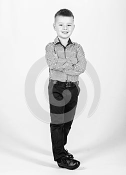 Confident child with business start up. Modern life. small boy with business look. little boss. Ceo direstor