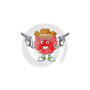 Confident chinese red flower Cowboy cartoon character holding guns