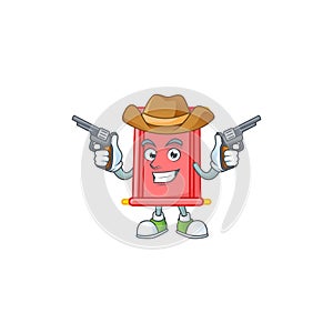 Confident chinese red scroll Cowboy cartoon character holding guns