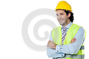 Confident civil engineer with hard hat