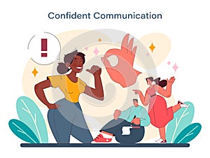 Confident communication concept. An animated portrayal of self-assurance and lively interaction among individuals.