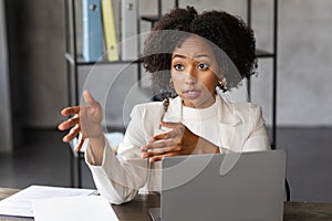 Confident corporate african businesswoman have interview at office