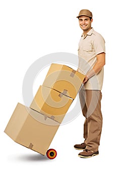 Confident Deliveryman Delivering Cardboard Boxes