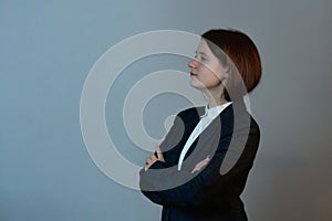 Confident and determined businesswoman positive face expression looking away. Personal development and motivation concept