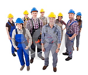 Confident diverse team of workmen and women