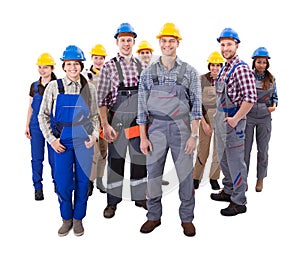 Confident diverse team of workmen and women