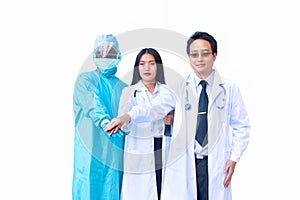 Confident doctors team holding their hands together