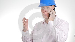 Confident Engineer Image Talking Business to Cellphone