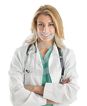 Confident Female Doctor Standing Arms Crossed