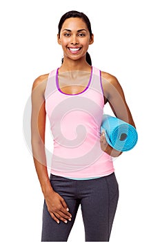 Confident Fit Woman With Exercise Mat