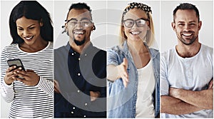 Confident group of diverse young entrepreneurs smiling