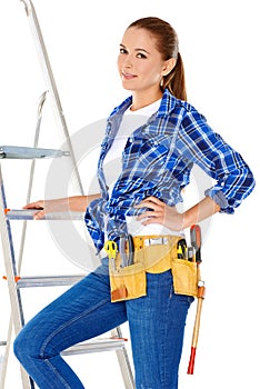 Confident happy DIY handy woman