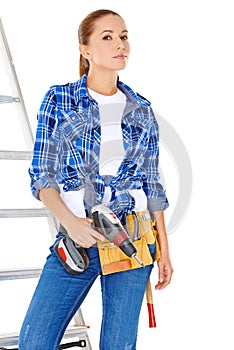 Confident happy DIY handy woman