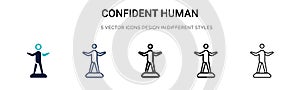 Confident human icon in filled, thin line, outline and stroke style. Vector illustration of two colored and black confident human