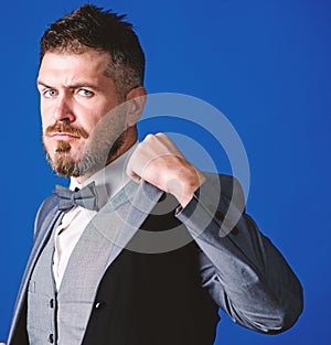 Confident and intelligence. businessman with beard in bow tie. esthete. stylish art director. business in modern life