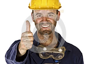 Confident labourer thumb up