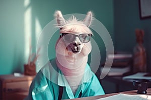 Confident lama paediatrician doctor at his workplace in a hospital. Generative AI