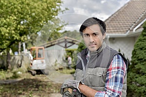 Confident landscaper outdoors