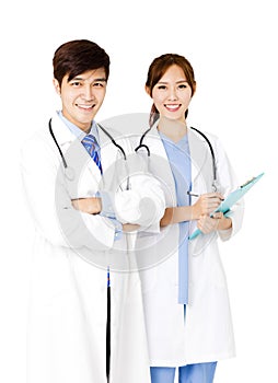 Confident male and female doctors standing together