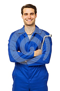 Confident Male Mechanic Holding Wrench