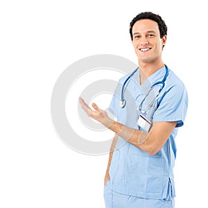 Confident Male Nurse Presenting