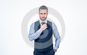 confident man businessman tie necktie isolated on white, formalwear
