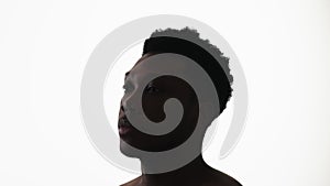 Confident man face silhouette pensive guy on white