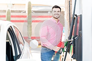 Confident Man At Gas Station