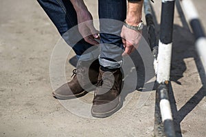 Confident man posing in selvedge jeans