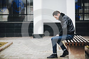 Confident man posing in selvedge jeans