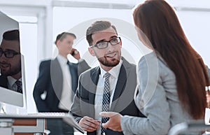 Confident man talking to his interviewer during a job interview