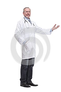 Confident mature doctor with arms crossed looking away